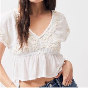 Anthropologie RAGA Sorrento Peplum Crop Top in White Size Medium